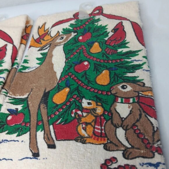 Vintage Cecil Saydah Christmas Fringe Kitchen Towel Pair Tree Reindeer New READ - Picture 5 of 12